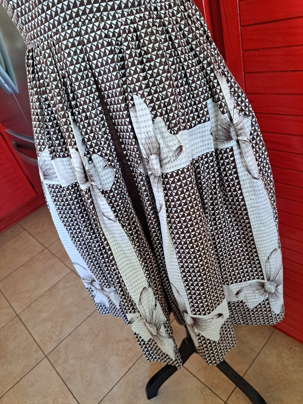 Esme & Esyllte Sz 4 Brown White Check Floral Dress - Picture 2 of 6